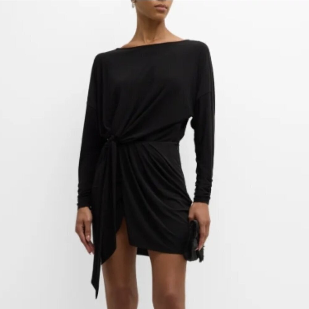 Ramy Brook Naomi Long-Sleeve Wrap Mini Dress – Black, Size XS – NWT